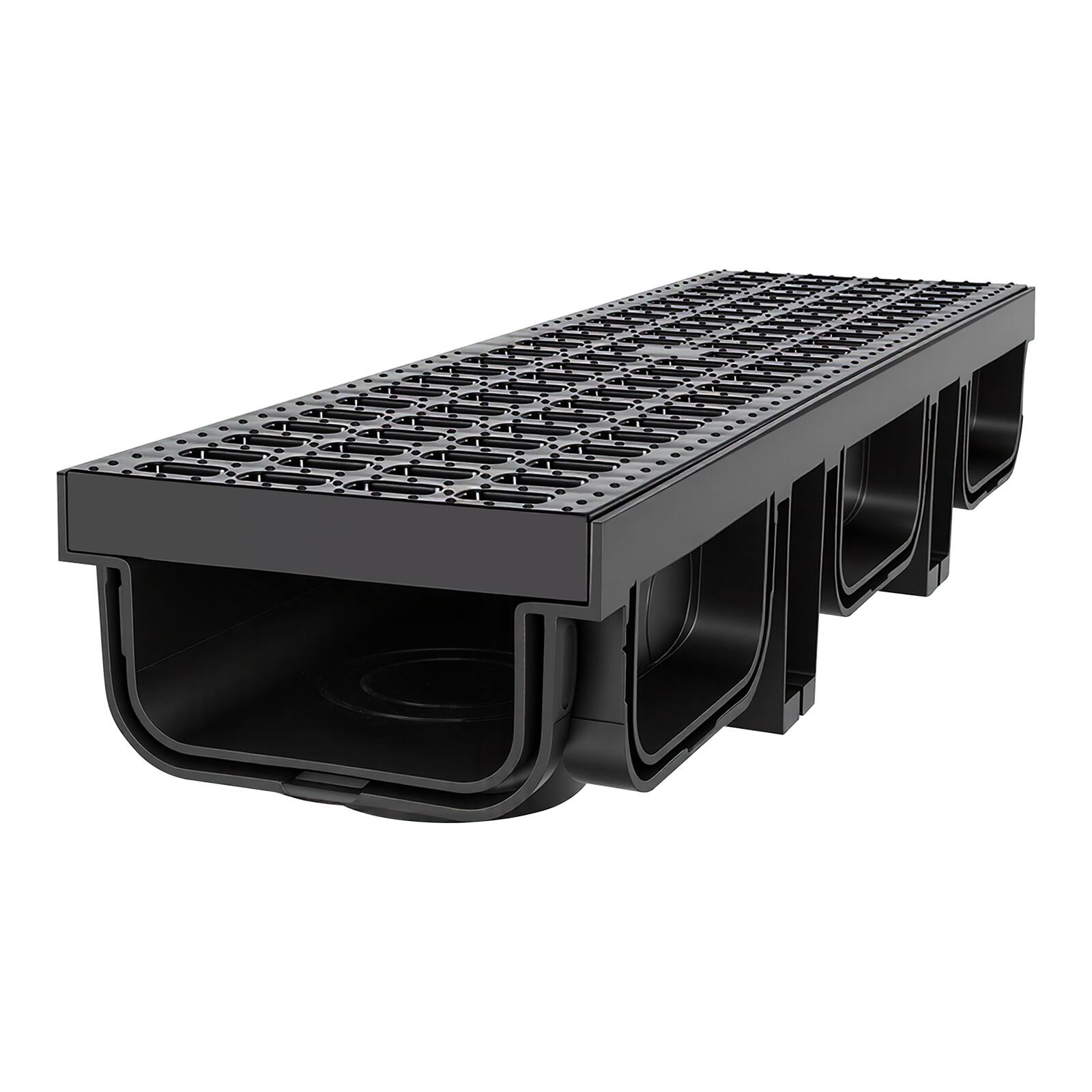 Alt View 5. VEVOR - Trench Drain, 20.1 x 5.5 x 3.5 in, 12 Pack Linear Drainage Channel, HDPE Channel Drain with Grates & End Caps - Black.