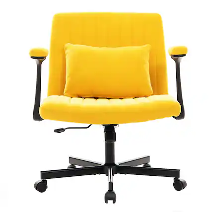 Front. Boyel Living - Criss Cross Armrest Office Chair with Wheels - Modern Design with Velvet or Linen Upholstery (Set of 2) Yellow - Yellow.