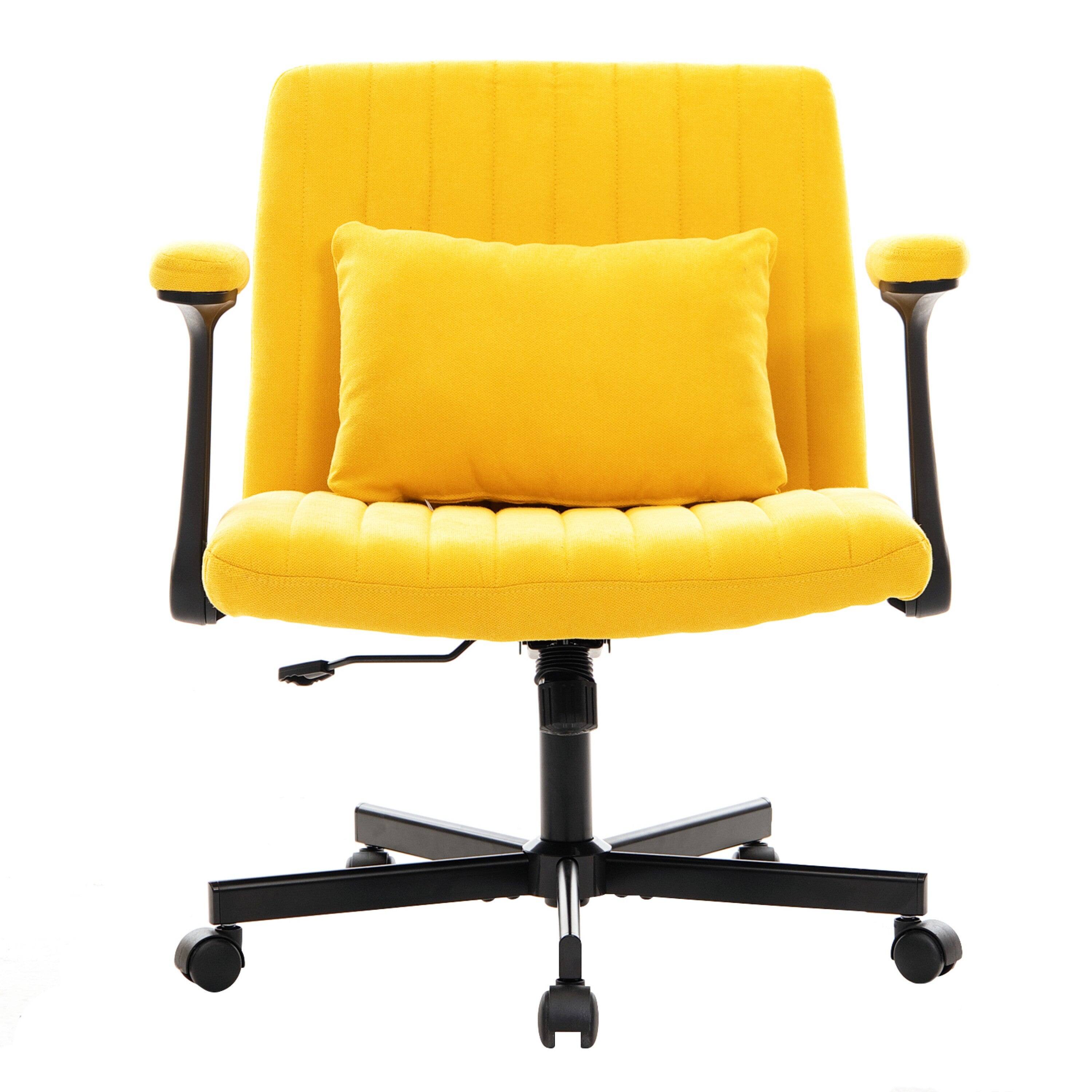 Front. Boyel Living - Criss Cross Armrest Office Chair with Wheels - Modern Design with Velvet or Linen Upholstery (Set of 2) Yellow - Yellow.