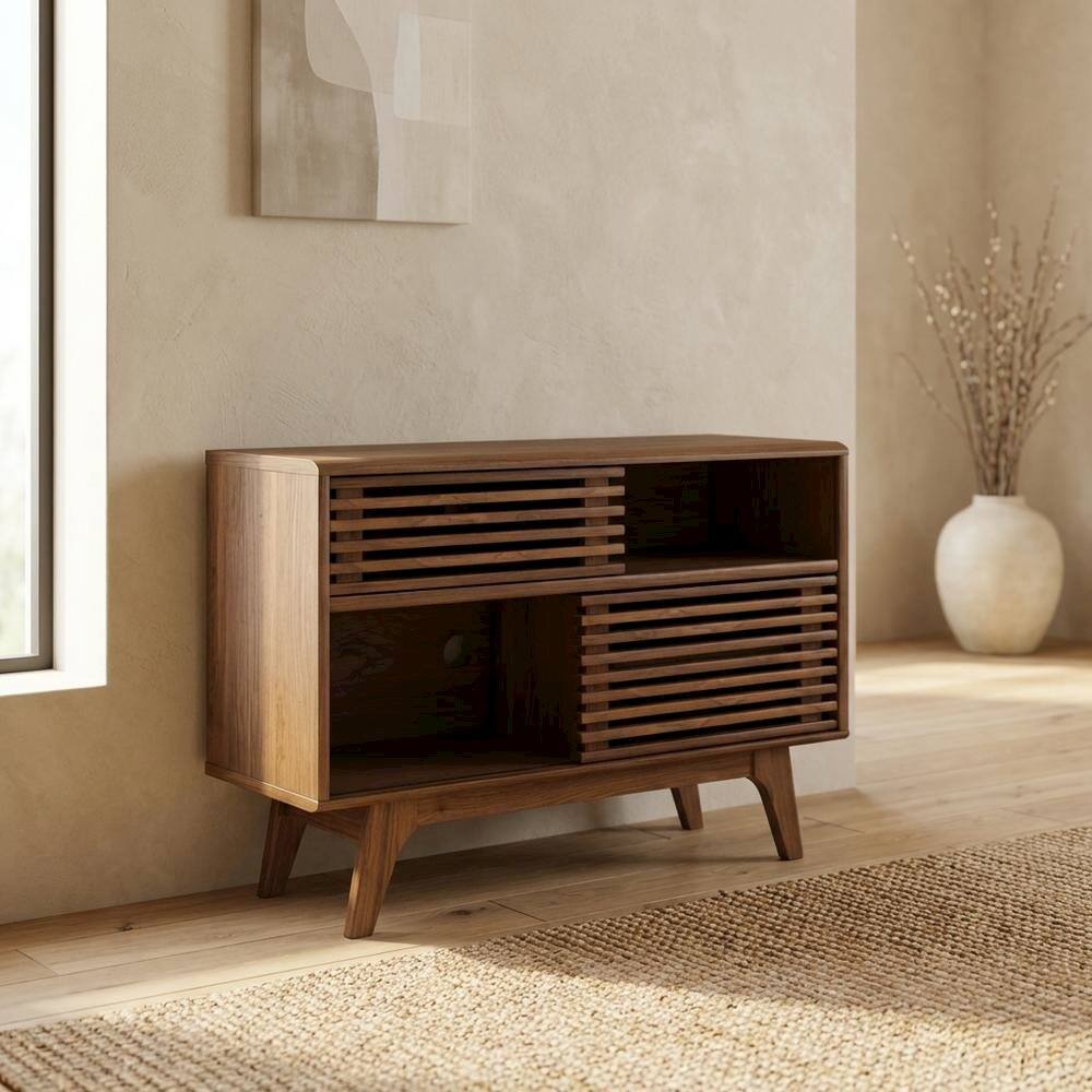Left. FurniFact - Modern Coffee Table in Neutral Finish with Sleek Design and Durable Construction - Brown.