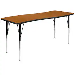 Emma + Oliver - 26"W x 60"L Rectangle Wave Flexible Collaborative Adjustable Height Activity Table - Oak