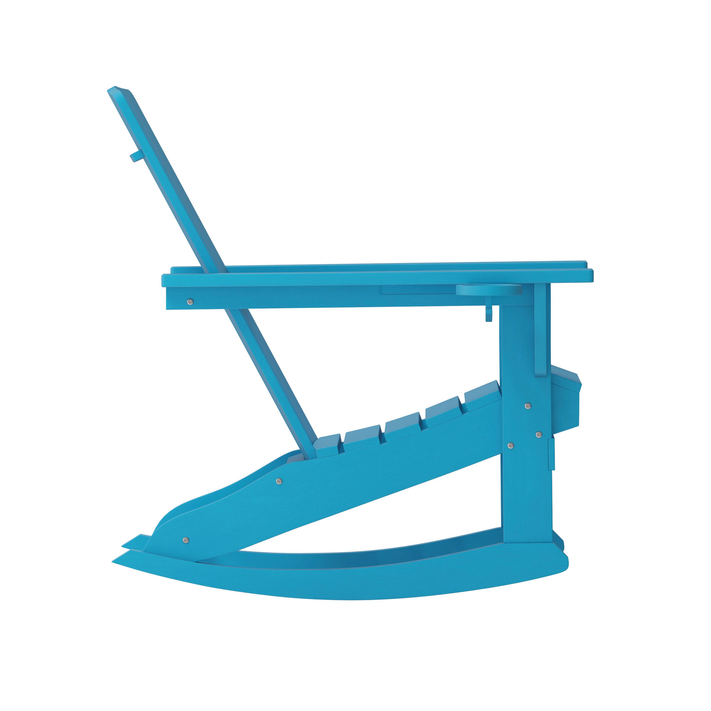 Alt View 8. Emma + Oliver - Haley Adirondack Rocking Chair with Cup Holder, Weather Resistant HDPE Adirondack Rocking Chair - Blue.