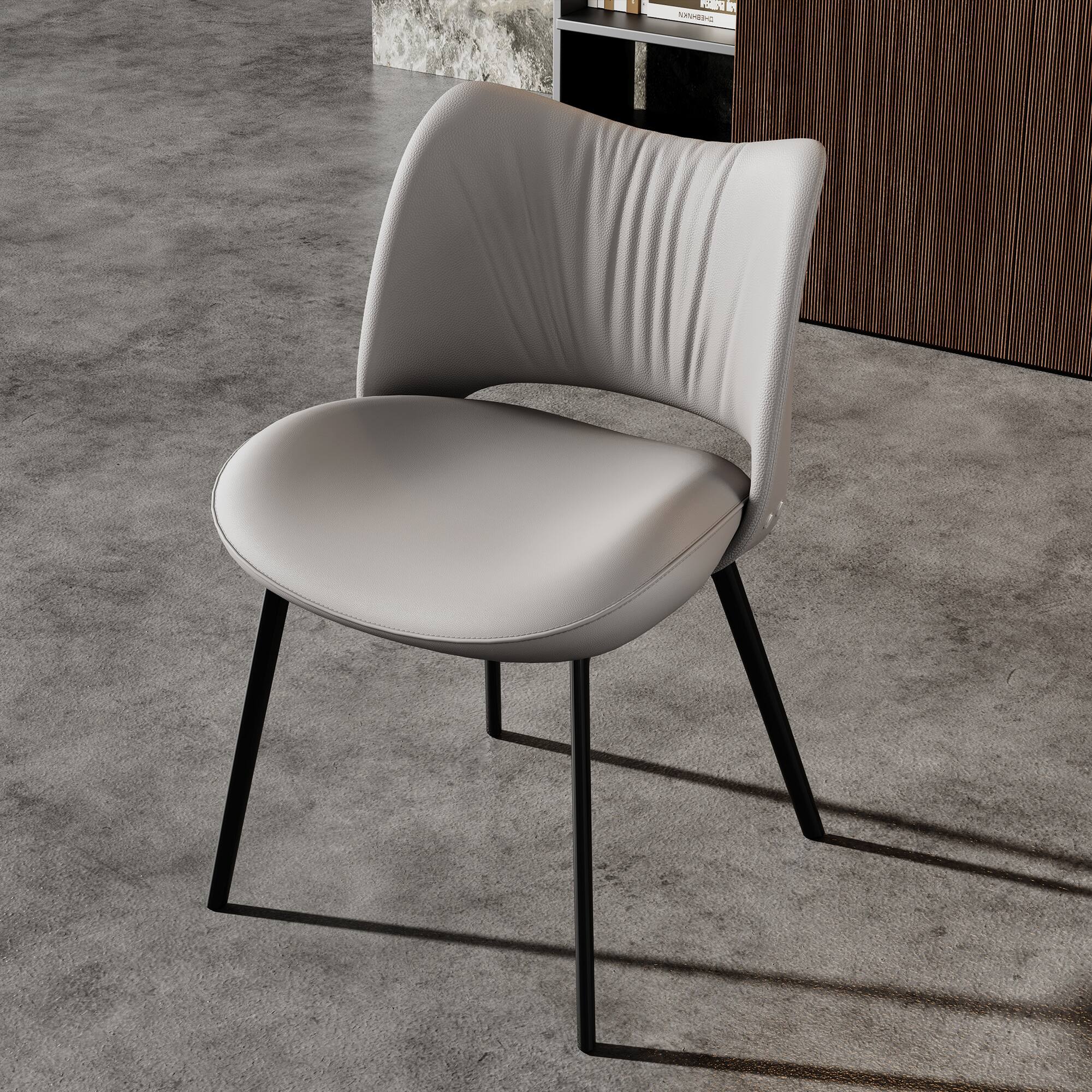 Angle. luck idea - Dining Chairs Set of 2 Pleated Design Backrest Metal Legs - Gray.