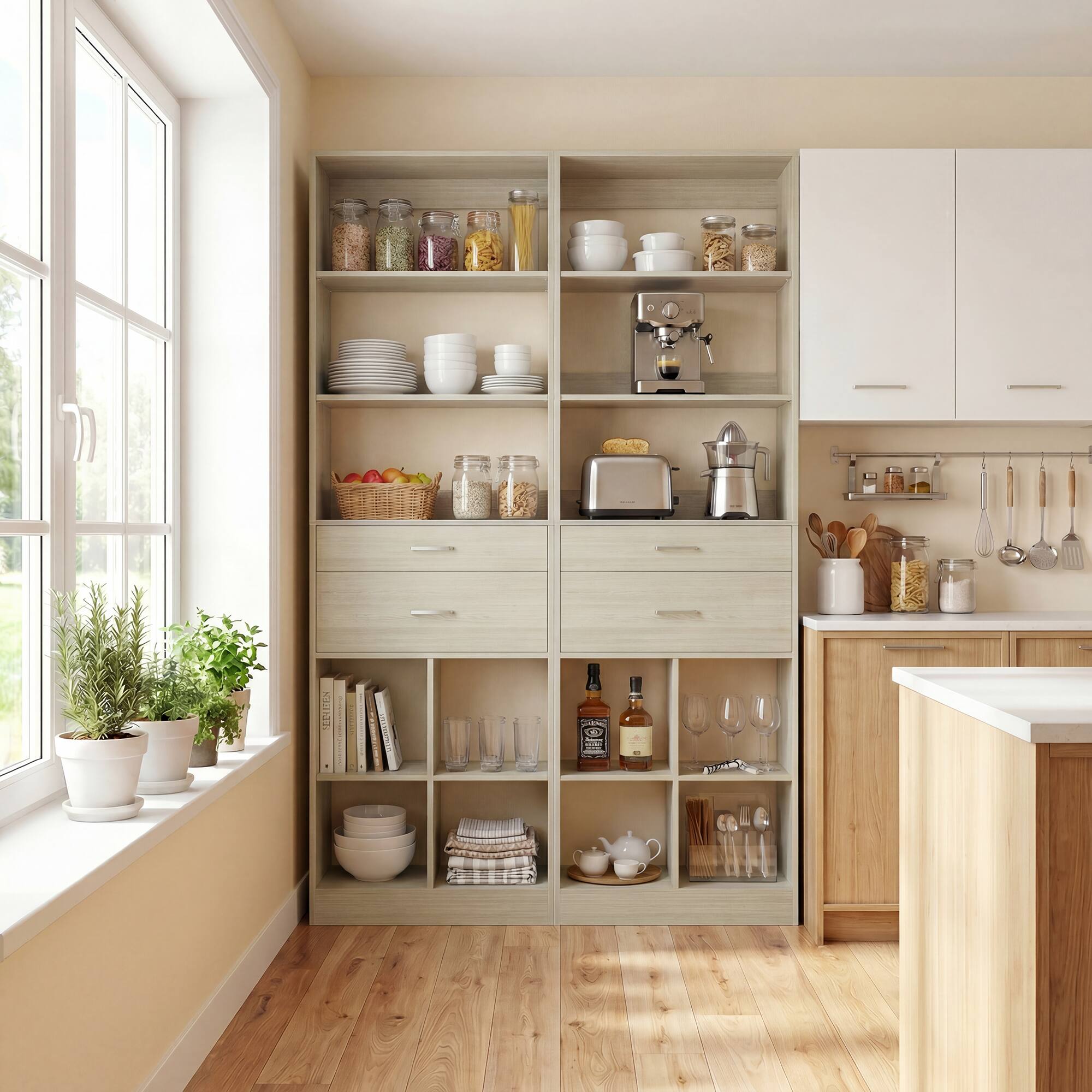 Back. Aheaplus - 22" Bathroom Cabinet with Drawers, Small Storage Organizer for Vanity & Laundry, 2.58 ft³ Capacity - White Oak.