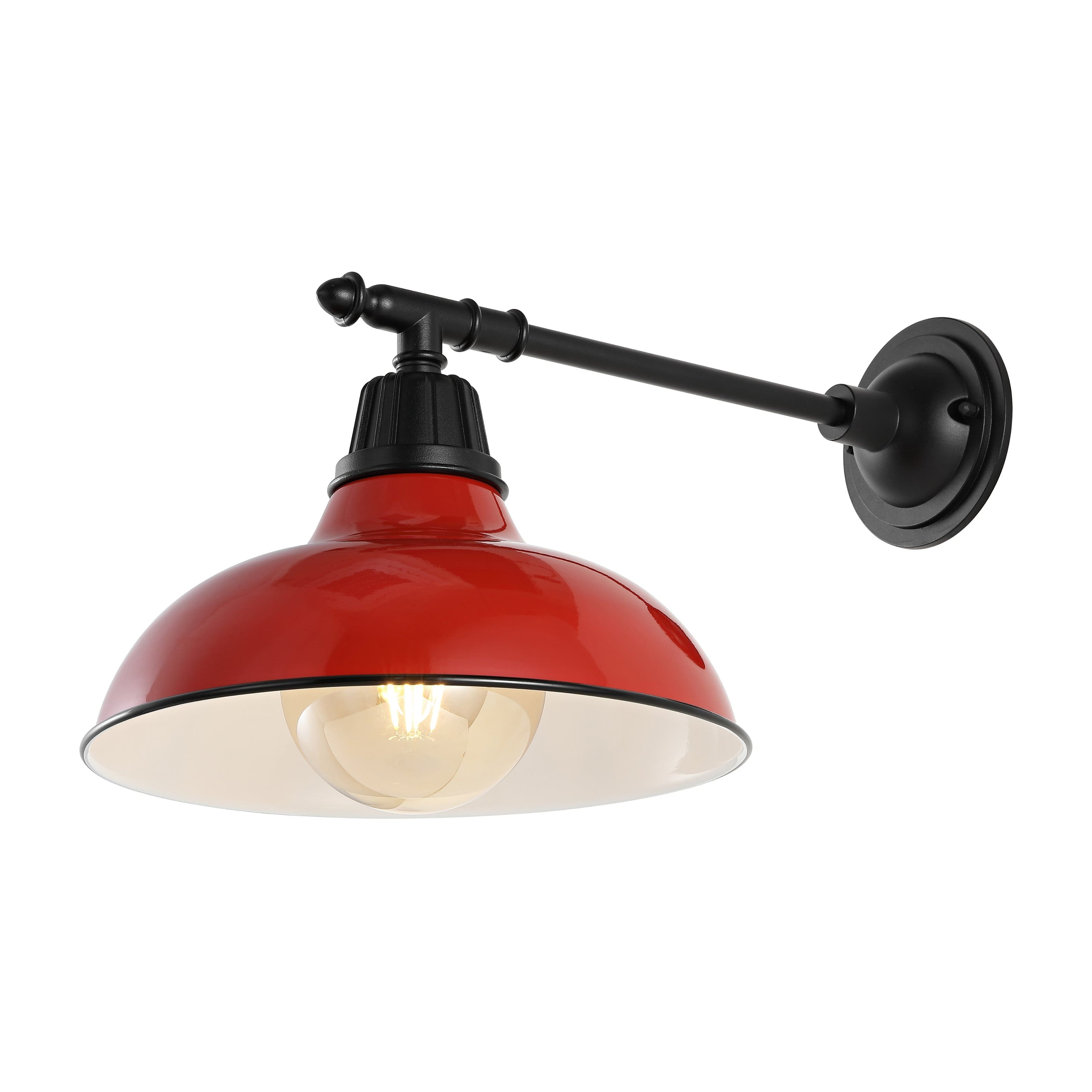 "Jonathan Y - Wallace 12.25"" 1-Light Farmhouse Industrial Indoor/Outdoor Iron LED Victorian Arm Outdoor Sconce, Red - Red/Black" price history on PriceWatchPro