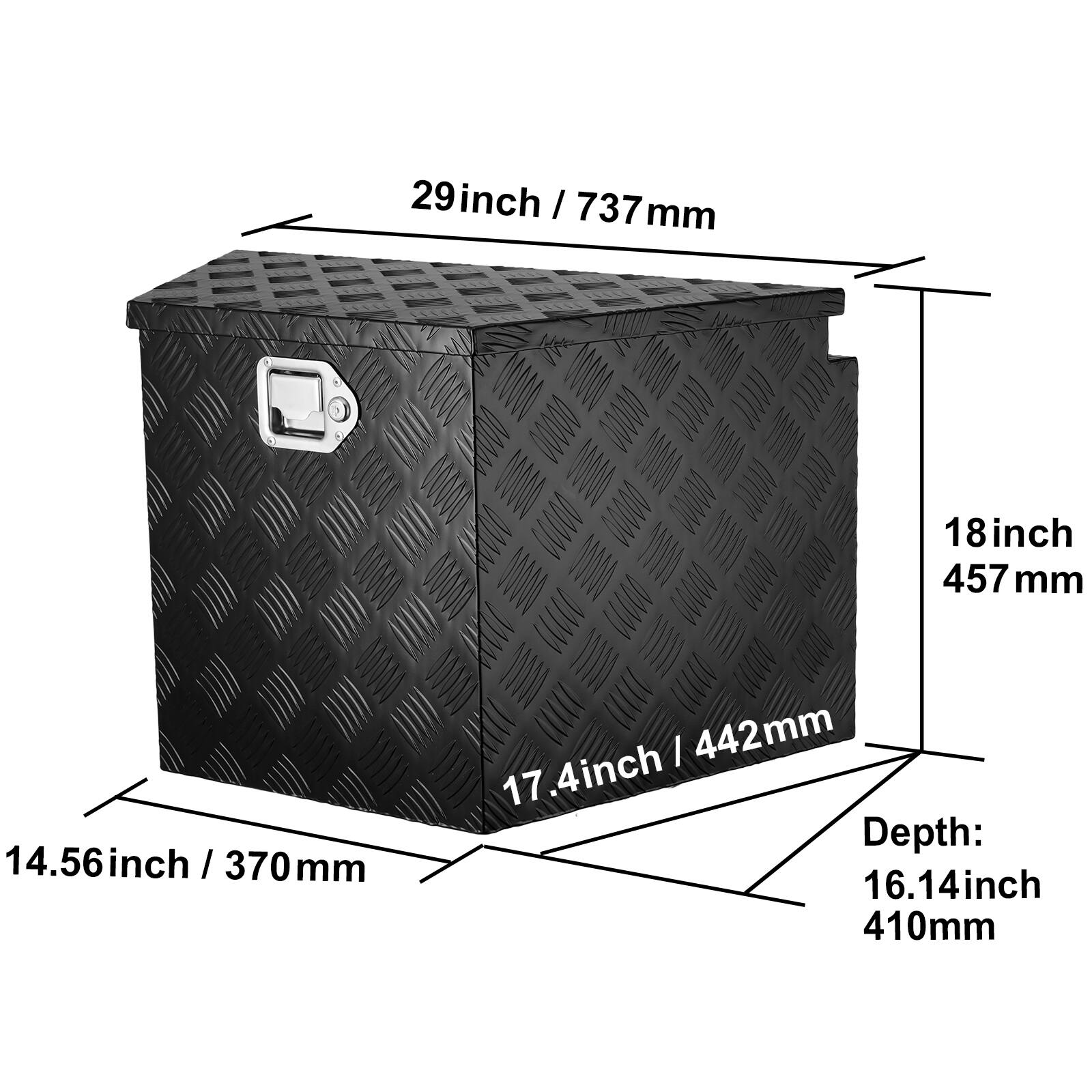 29 inch / 737 mm  
18 inch / 457 mm  
17.4 inch / 442 mm  
Depth: 14.56 inch / 370 mm  
16.14 inch / 410 mm