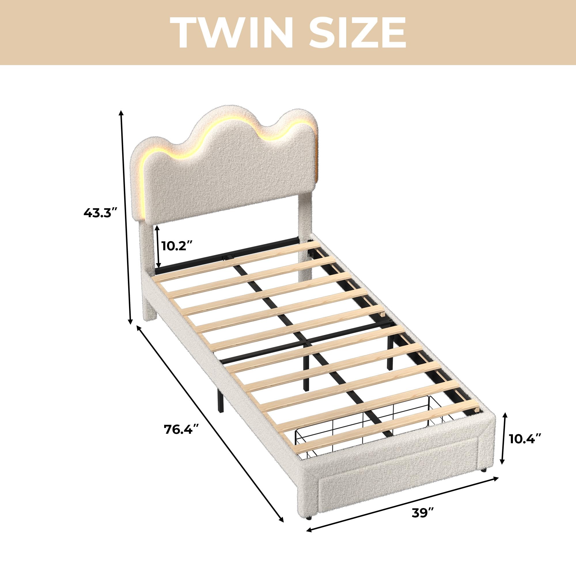 TWIN SIZE  
43.3" x 76.4" x 39"  
10.2" x 10.4"