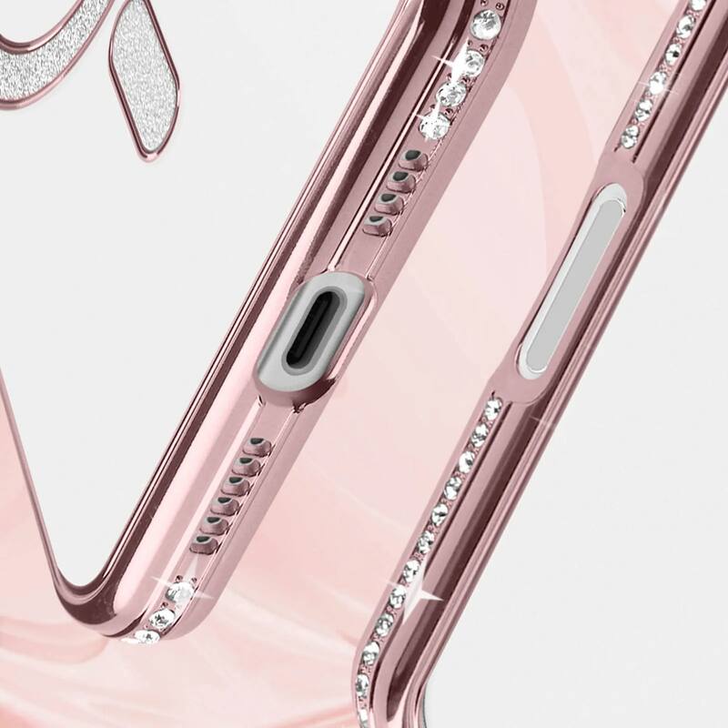 Alt View 1. Entronix - Entronix Magnetic Case for iPhone 17 - Clear Back with Luxury Rhinestones - Pink.