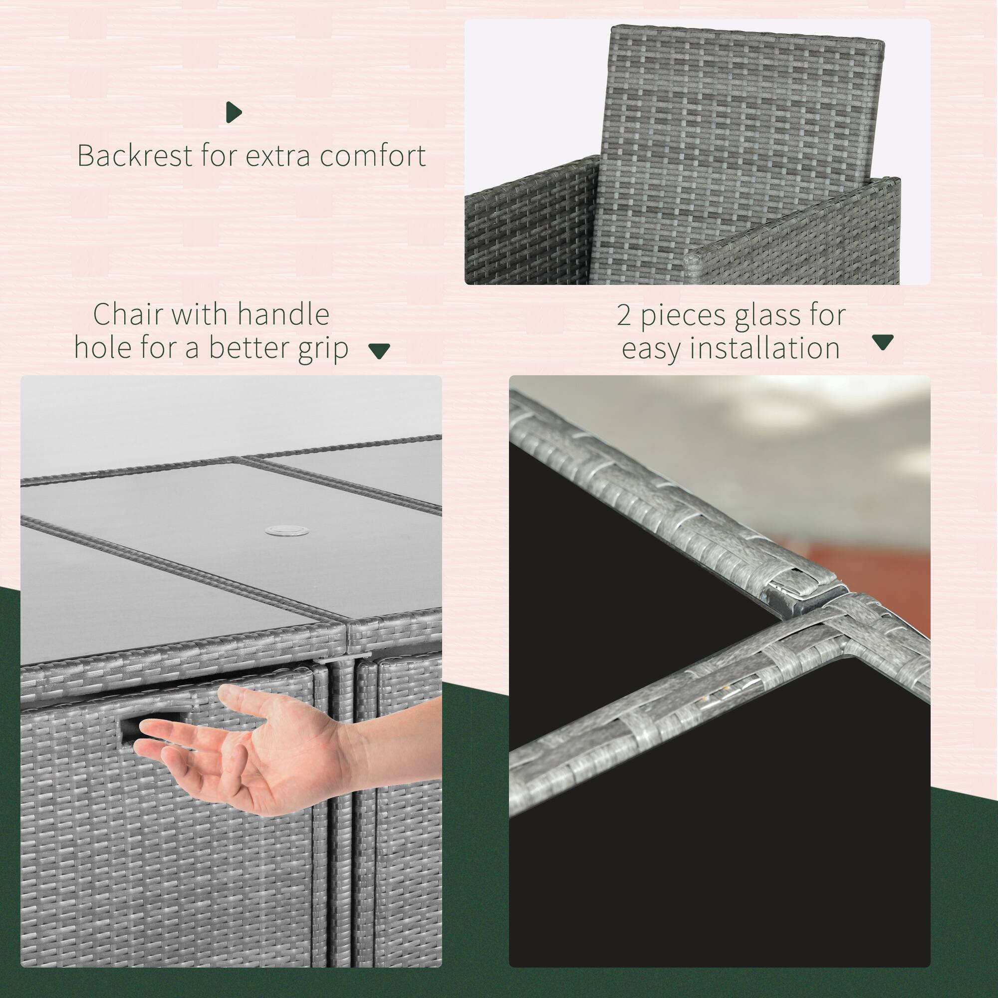 - Backrest for extra comfort
- Chair with handle hole for a better grip
- 2 pieces glass for easy installation