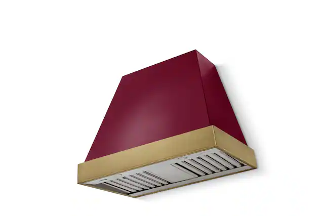 Front. AGA - AGA Euclid36 x 30 Hood 600 CFM_Cranberry_ w. Antique Brass Trim - Cranberry.