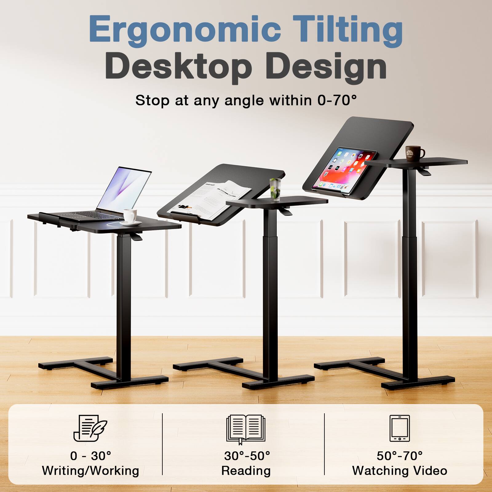 Sweetcrispy Mobile Rolling Standing Desk with Wheels, Tilting Desktop ...