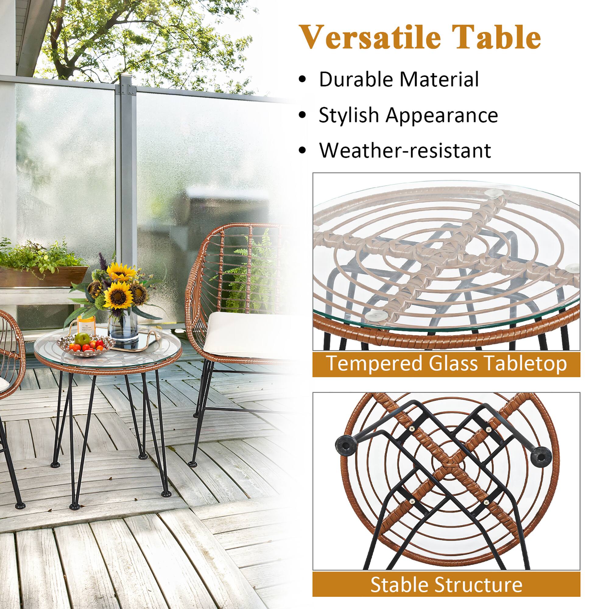 Versatile Table Durable Material Stylish Appearance Weather-resistant Tempered Glass Tabletop Stable Structure