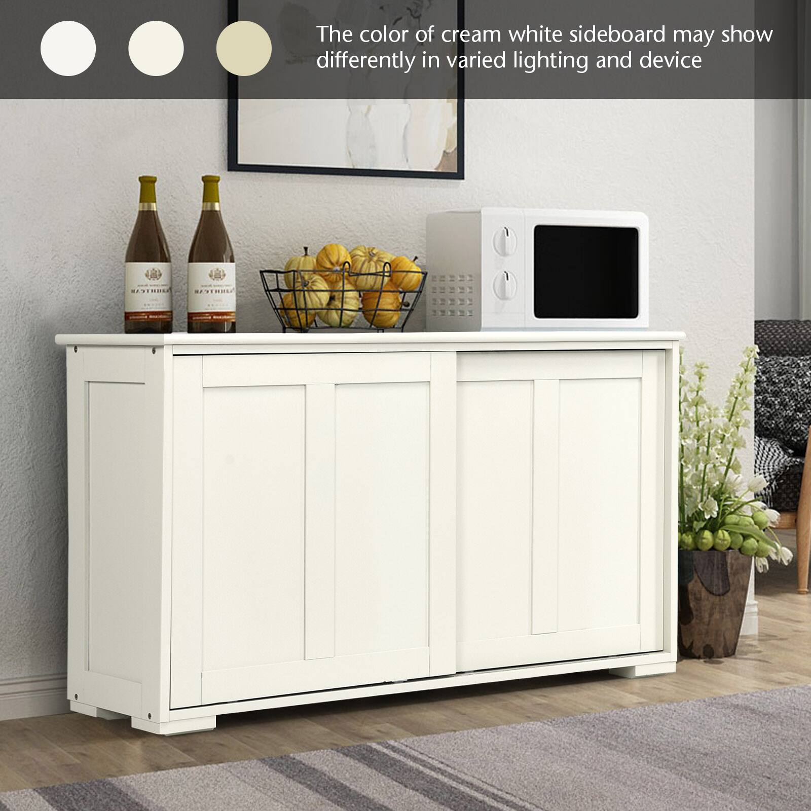 The color of cream white sideboard may show differently in varied lighting and device.