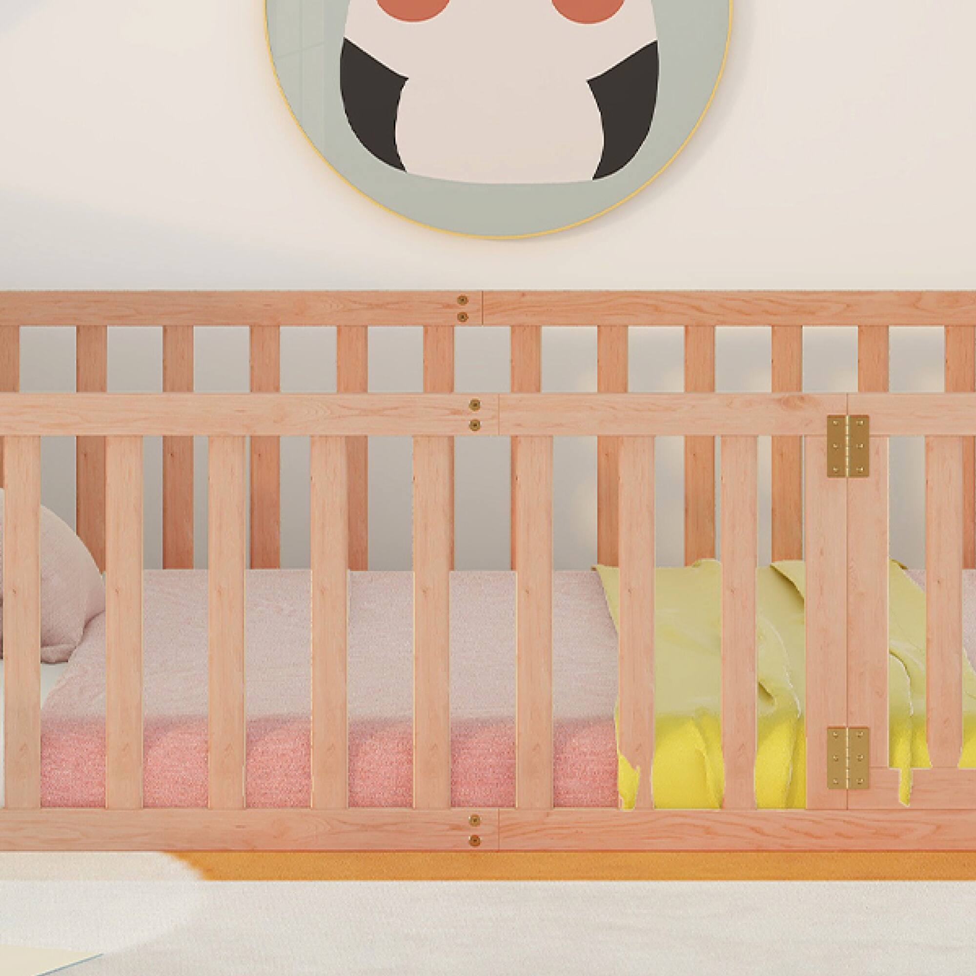 GOODSILO - Queen Size Wooden Floor Bed Frame with Safety Fence and Fun Door for Children's Bedroom - Natural price history on PriceWatchPro