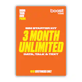 Boost Mobile - Preloaded SIM Card, Bring Your Own Device, 3month Plan - Unlimited Talk/Text and Data - Orange