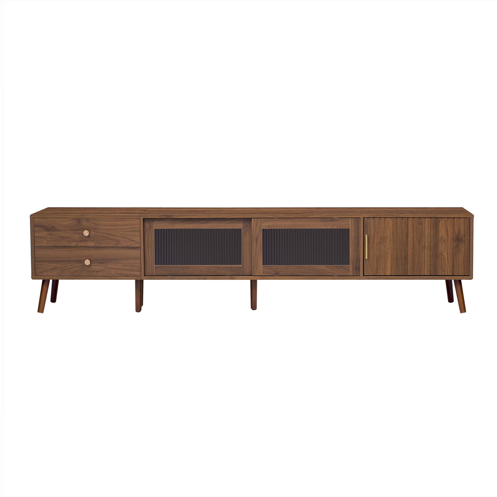 Alt View 3. MERAVOM - TV Stand for TVs up to 85", Entertainment Center with Storage Cabinets & Glass-Doors, TV Media Console for Living Room - Walnut.