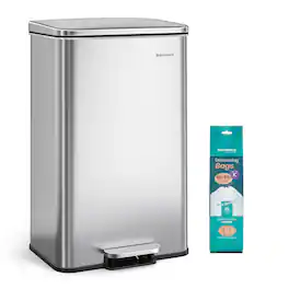Songmics Home - Kitchen Trash Can, 10.5 Gallon (40 L) Garbage Can, Large Step Trash Bin with Lid, Stainless Steel, Soft Close - Silver