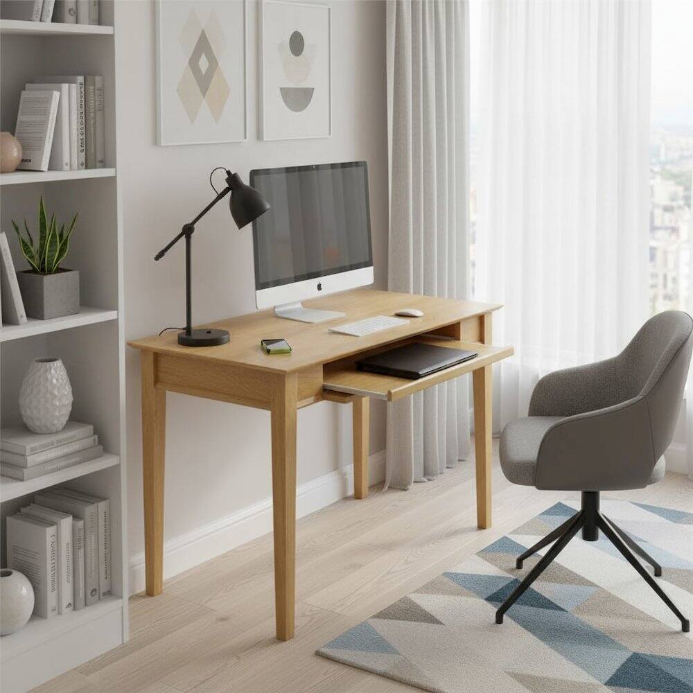 Alt View 1. FurniFact - Honey-colored computer desk - solid wood finish,transitional style for workspace - Honey.