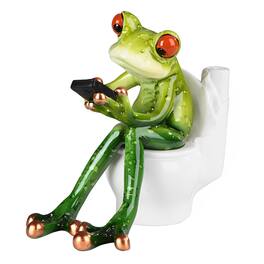 FC Design - 5.25"H Tree Frog Sitting on Toilet Holding Phone Funny Animal Figurine Statue Desk Tabletop Home Decor Gift - Multi-Color
