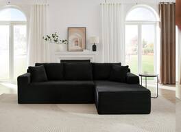 Meqiodas - L-Shaped Cloud Sectional Sofa with Deep Seat,No Assembly Required,Modular Couches for Living Room,Bedroom,Black - Black