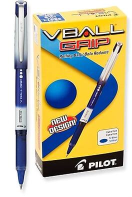 Pilot - VBall Grip Rollerball Pens, Extra Fine Point, Dozen - Blue Ink
