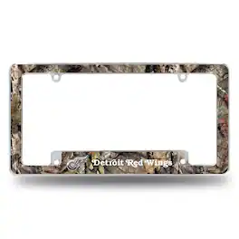 Rico Industries - Detroit Red Wings Chrome Metal License Plate Frame with Mossy Oak Camouflaged Camo Design - Multi