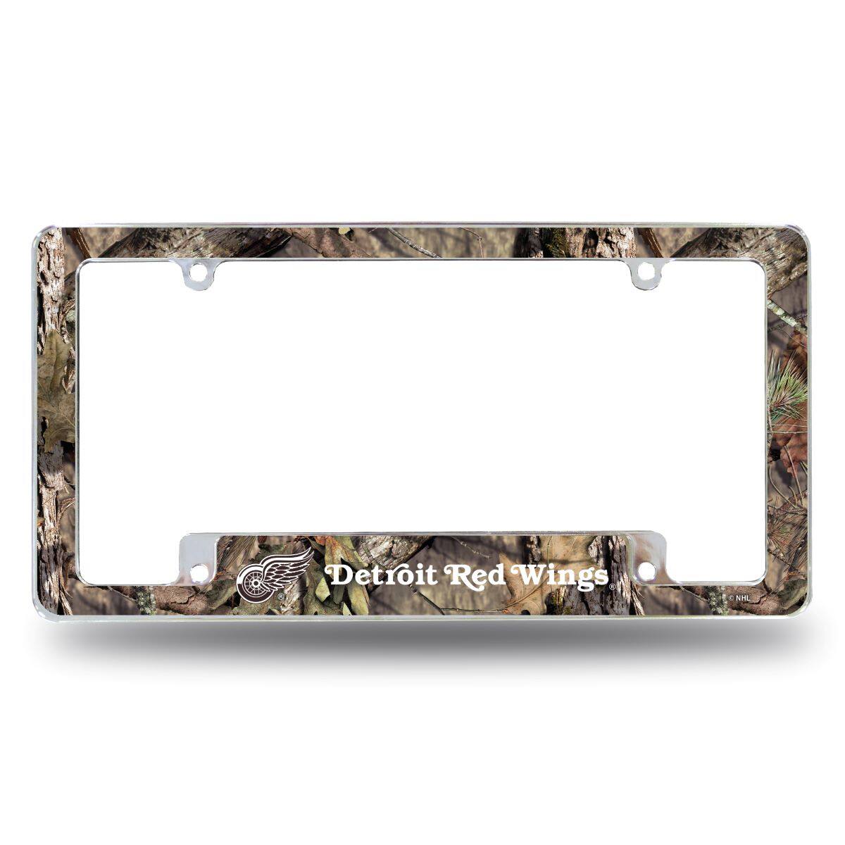 Detroit Red Wings Chrome Metal License Plate Frame with Mossy Oak Camouflaged Camo Design