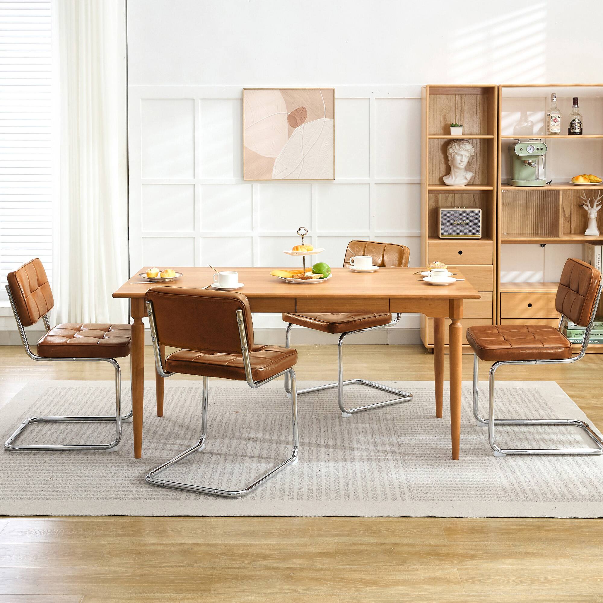 Alt View 2. KERDOM - Armless Mid-Century Style Dining Chairs Set of 2, Strudy PU Leather Side Chairs for Kitchen Restaurant, 200lbs Load - Brown.