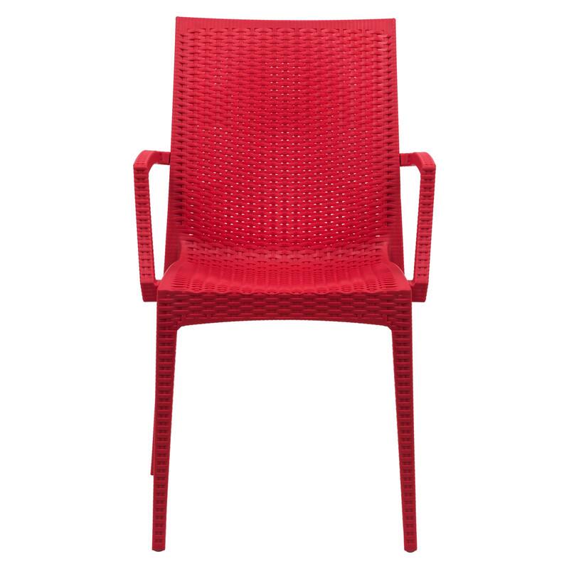 Back. LeisureMod - Mace 2-Pieces All-Weather Indoor Outdoor Woven Patio & Kitchen Chairs - Red.