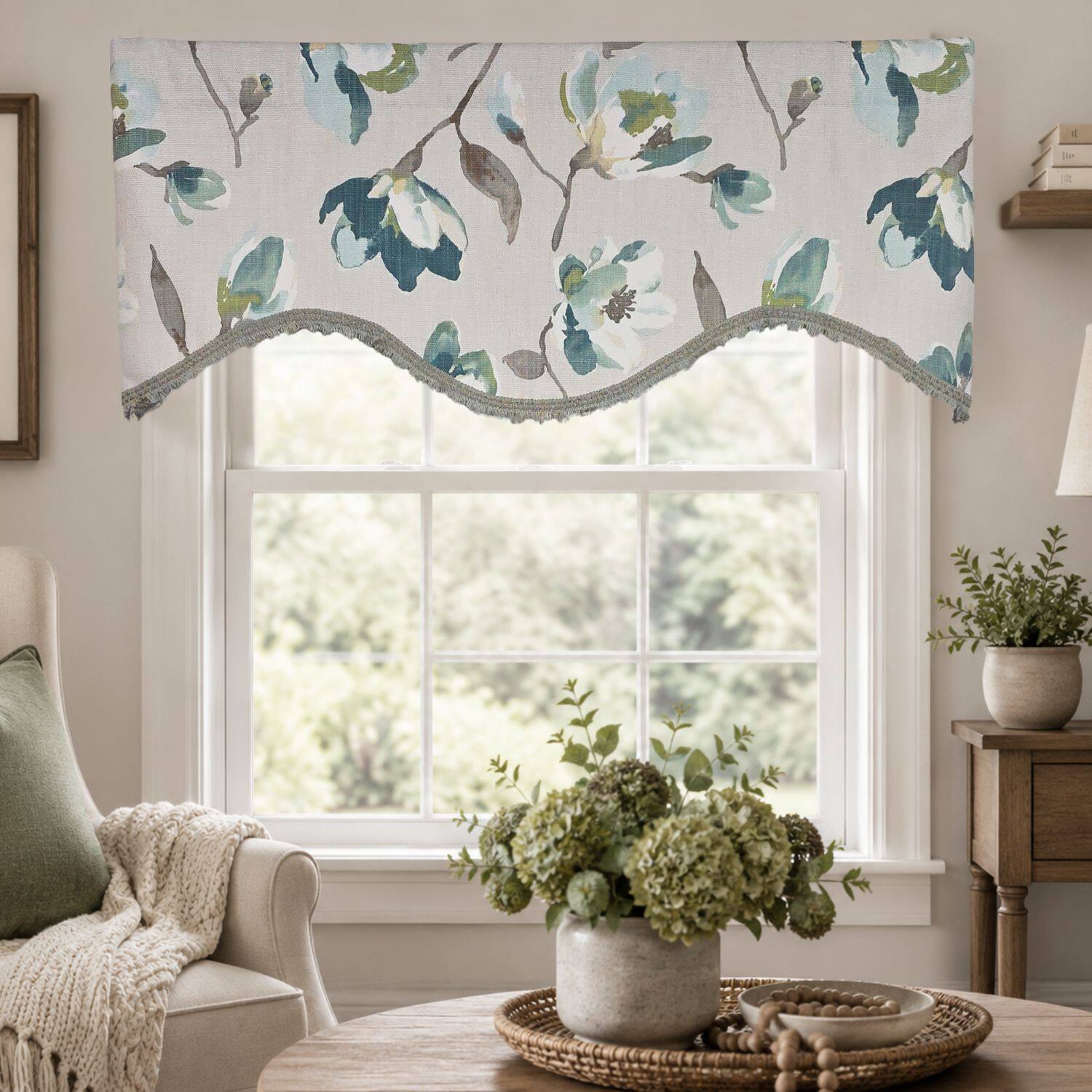 Angle. RLF Home - RLF Home 100% Cotton Elmina Trimmed Cornice Lined Window Valance 50" x 17" Turquoise - Turquoise.