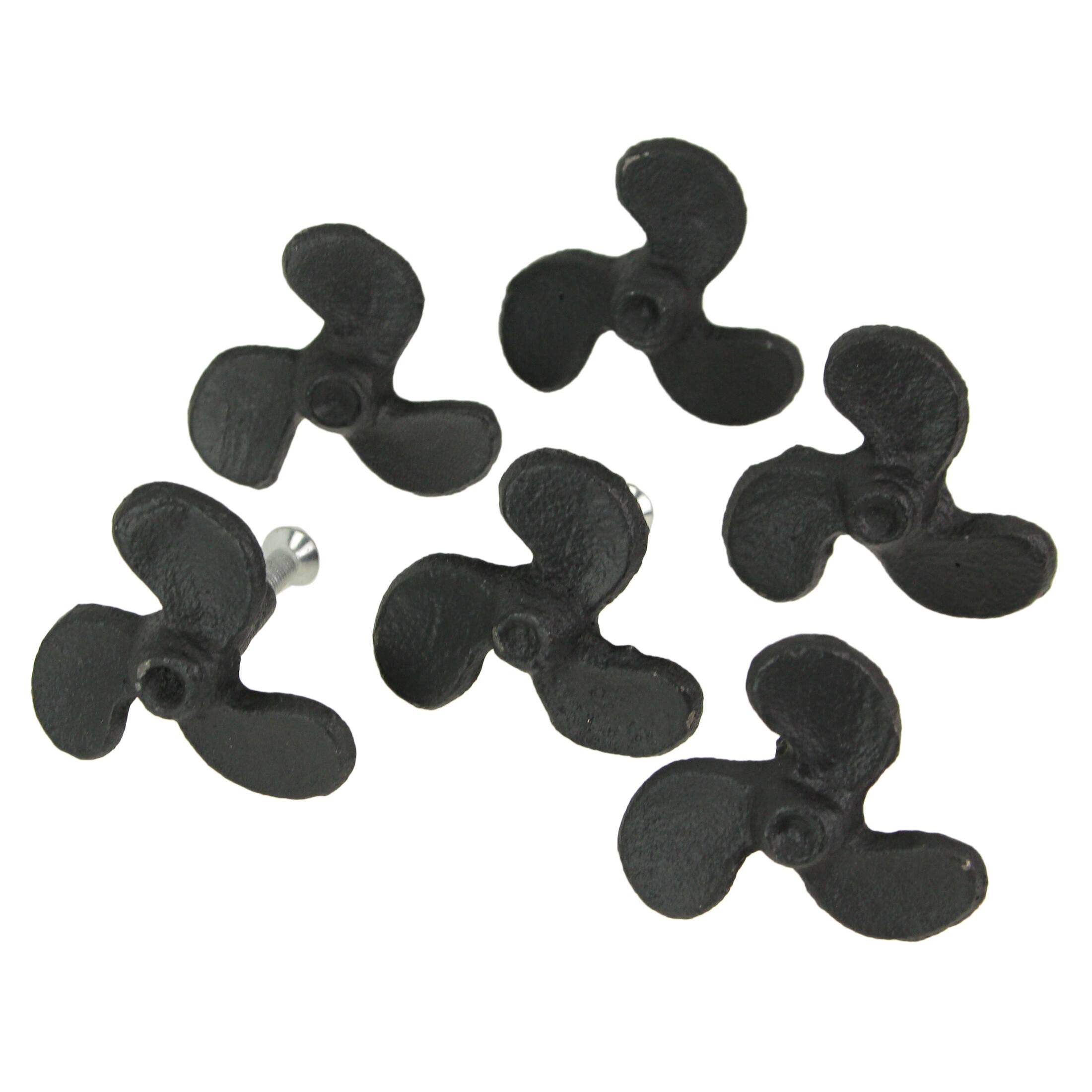 Front. Zeckos - Set of 6 Black Cast Iron Boat Propeller Cabinet Knob Nautical Drawer Pull Decor - Black.
