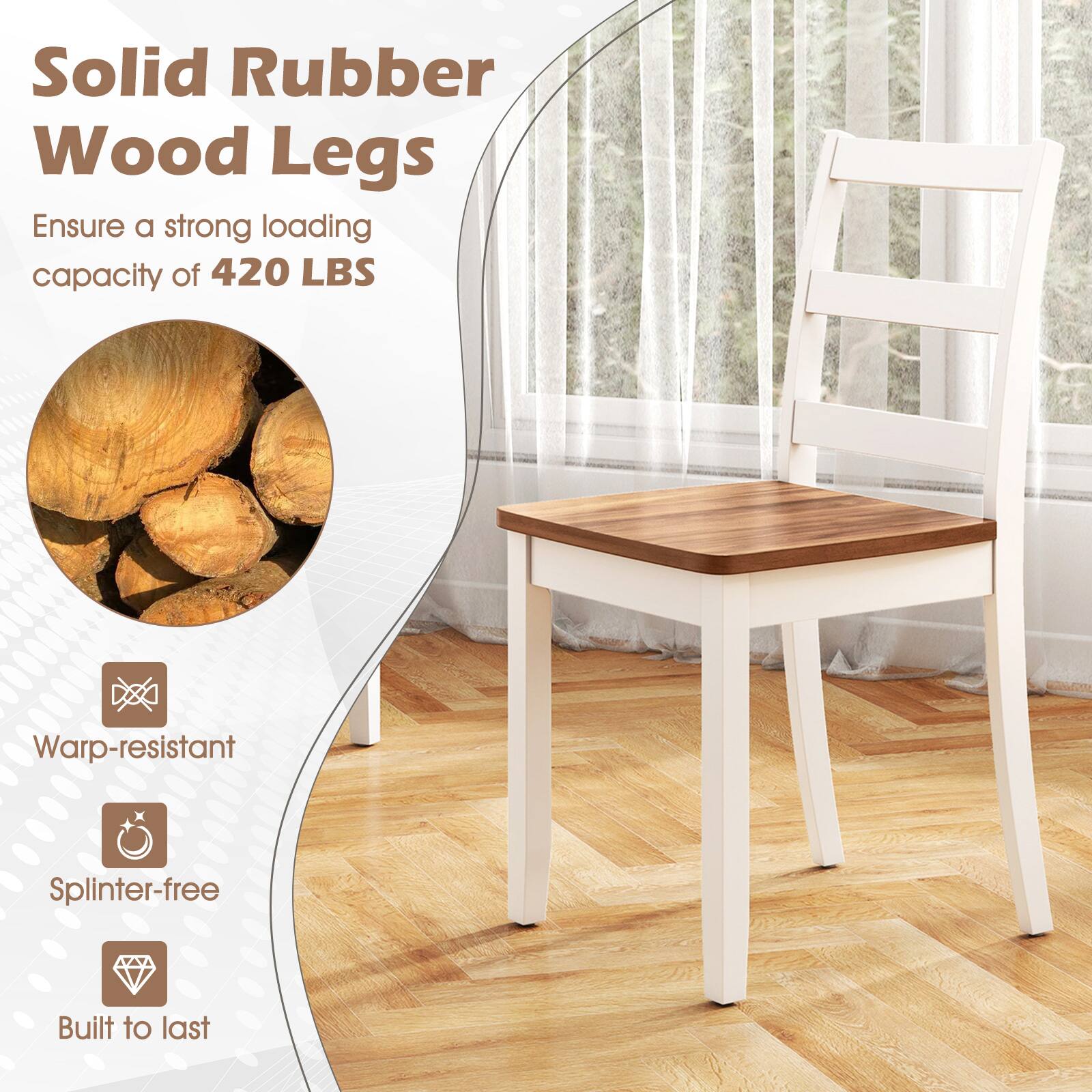 Solid Rubber Wood Legs

Ensure a strong loading capacity of 420 LBS

- Warp-resistant
- Splinter-free
- Built to last