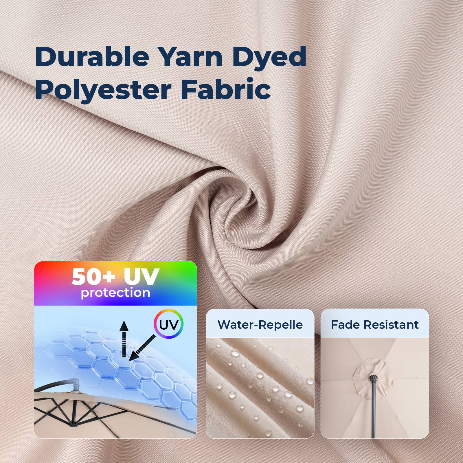 Durable Yarn Dyed Polyester Fabric

- 50+ UV protection
- Water-Repellent
- Fade Resistant