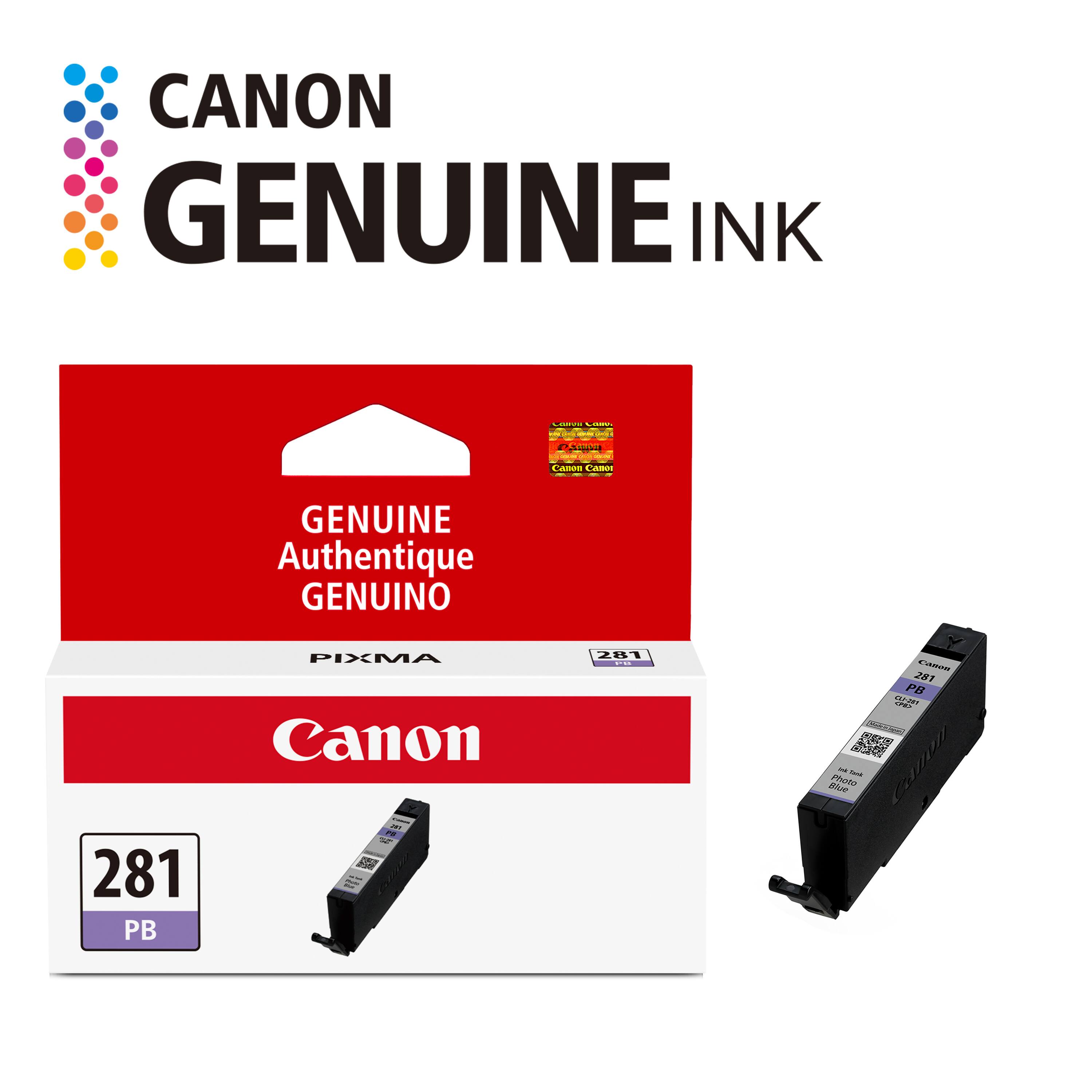 CANON GENUINE INK  
iA.C d TCE  
Lamen AmI GENUINE Authentique GENUINO  
281 PB PIXMA Canon  
A 281 I Caee 281 P2 C a20 i  
addida ae PAN  
canon