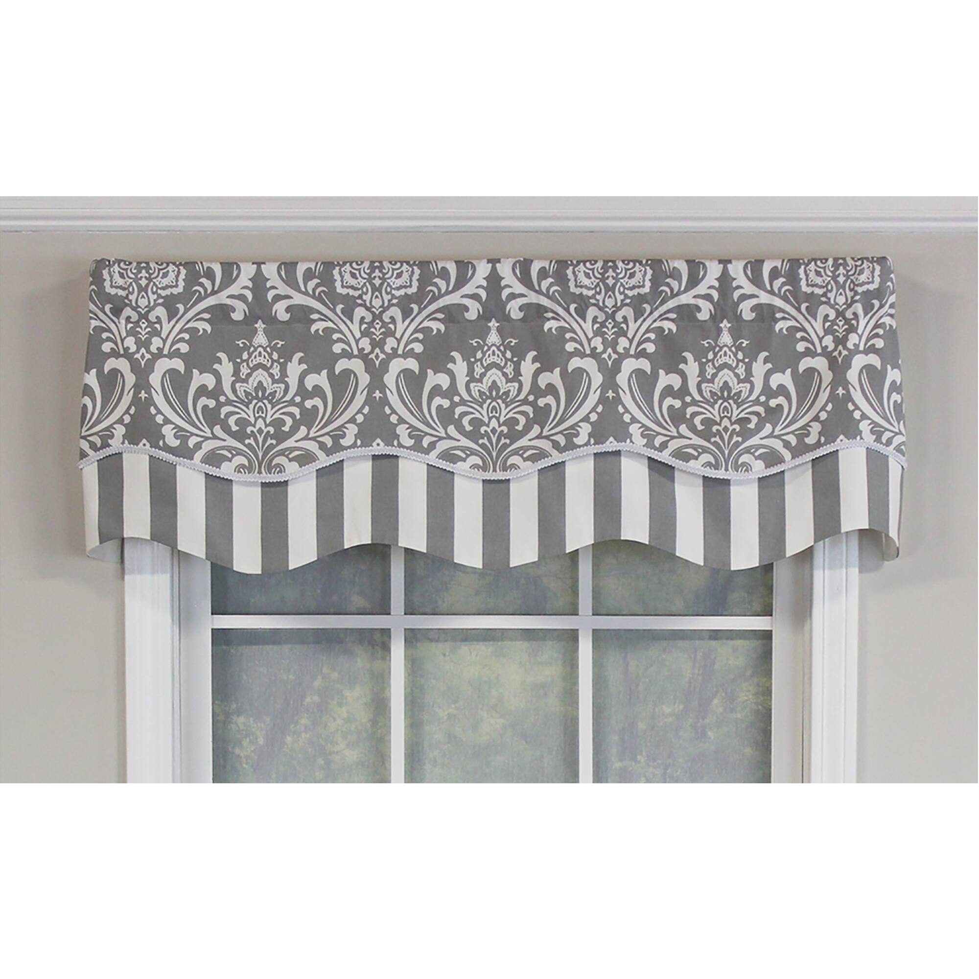 Angle. RLF Home - RLF Home Ozbourne Glory Valance Gray. 3" Rod Pocket, Layered, Trimmed. 50" x 16" - Gray.