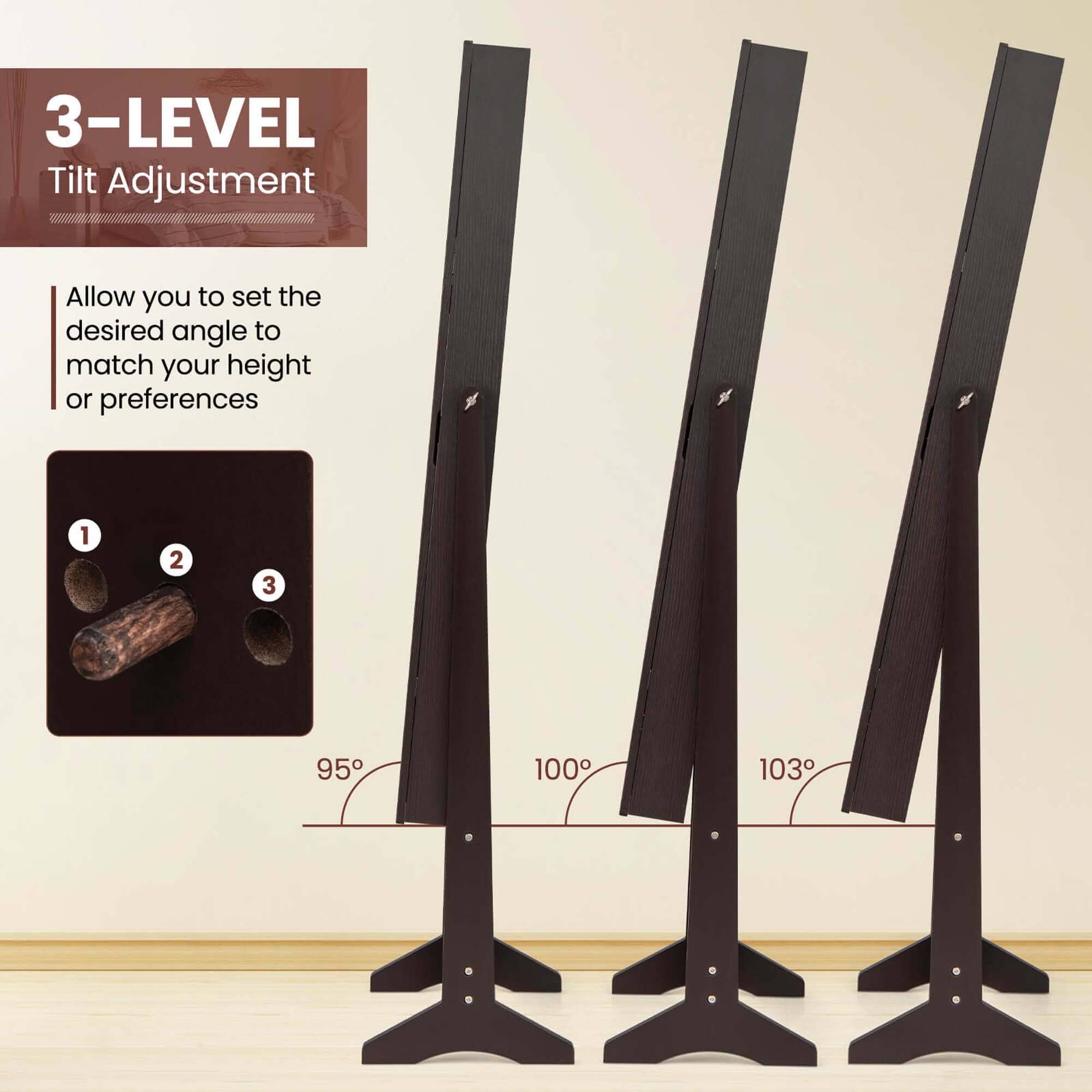 The text on the image reads: "3-LEVEL Tilt Adjustment Allow you to set the desired angle to match your height or preferences 1 2 3 95 100 103." The text is grouped and corrected as follows:

"3-Level Tilt Adjustment allows you to set the desired angle to match your height or preferences. 1, 2, 3, 95, 100, 103."