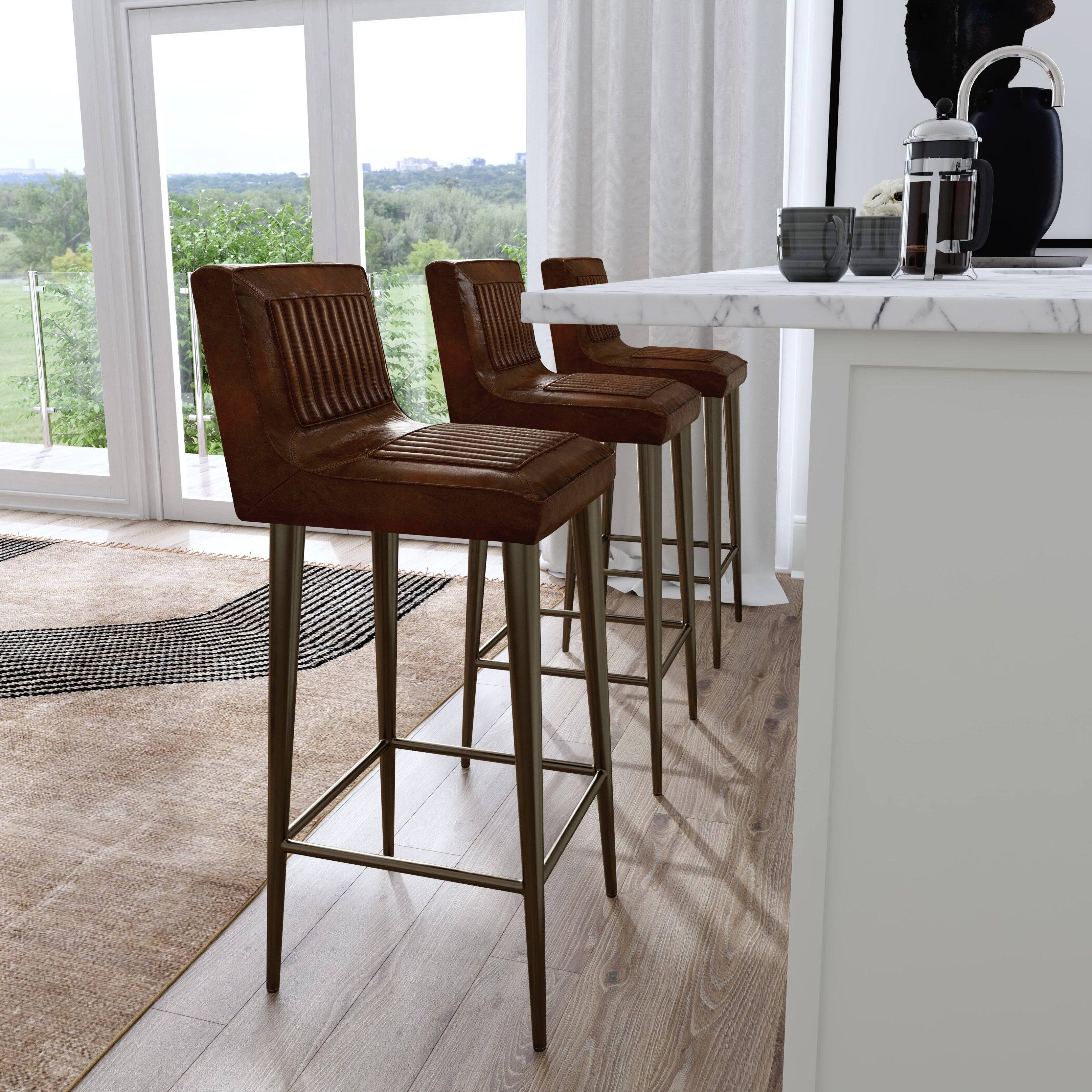 Alt View 2. Butler Specialty - Maxwell 32 in. Seat Height Leather and Iron Bar Height Stool with Back - Dark Brown.