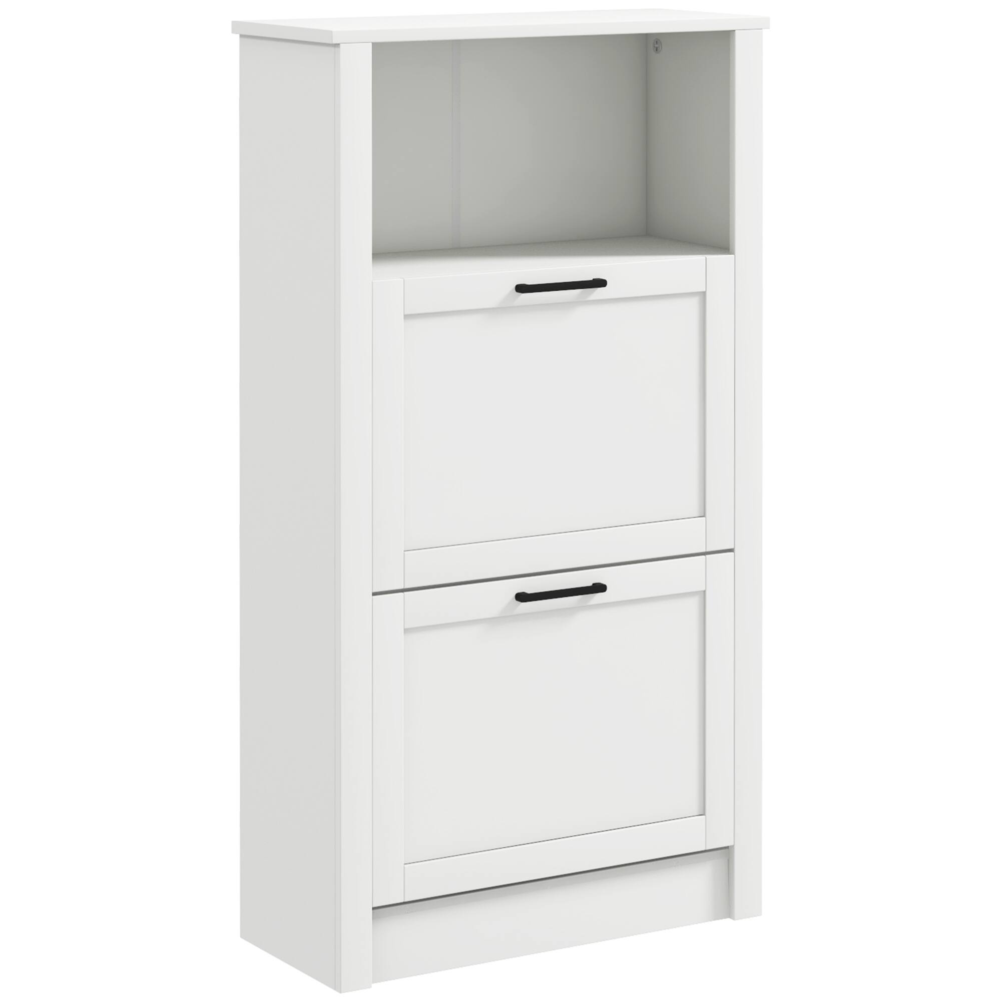 Front. Homcom - Freestanding Shoe Cabinet with 2 Flip Drawers, Adjustable Shelves & Open Compartment for 10 Pairs - White.