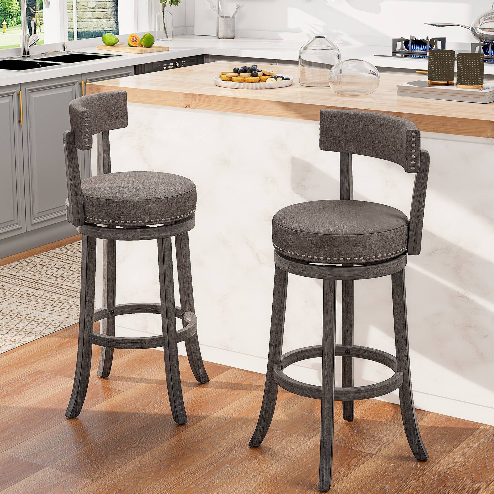 Alt View 1. Gymax - Gymax 31'' Bar Height Chairs Set of 2 w/ 360°   Swivel Seat Back & Cushioned Seat - Gray.