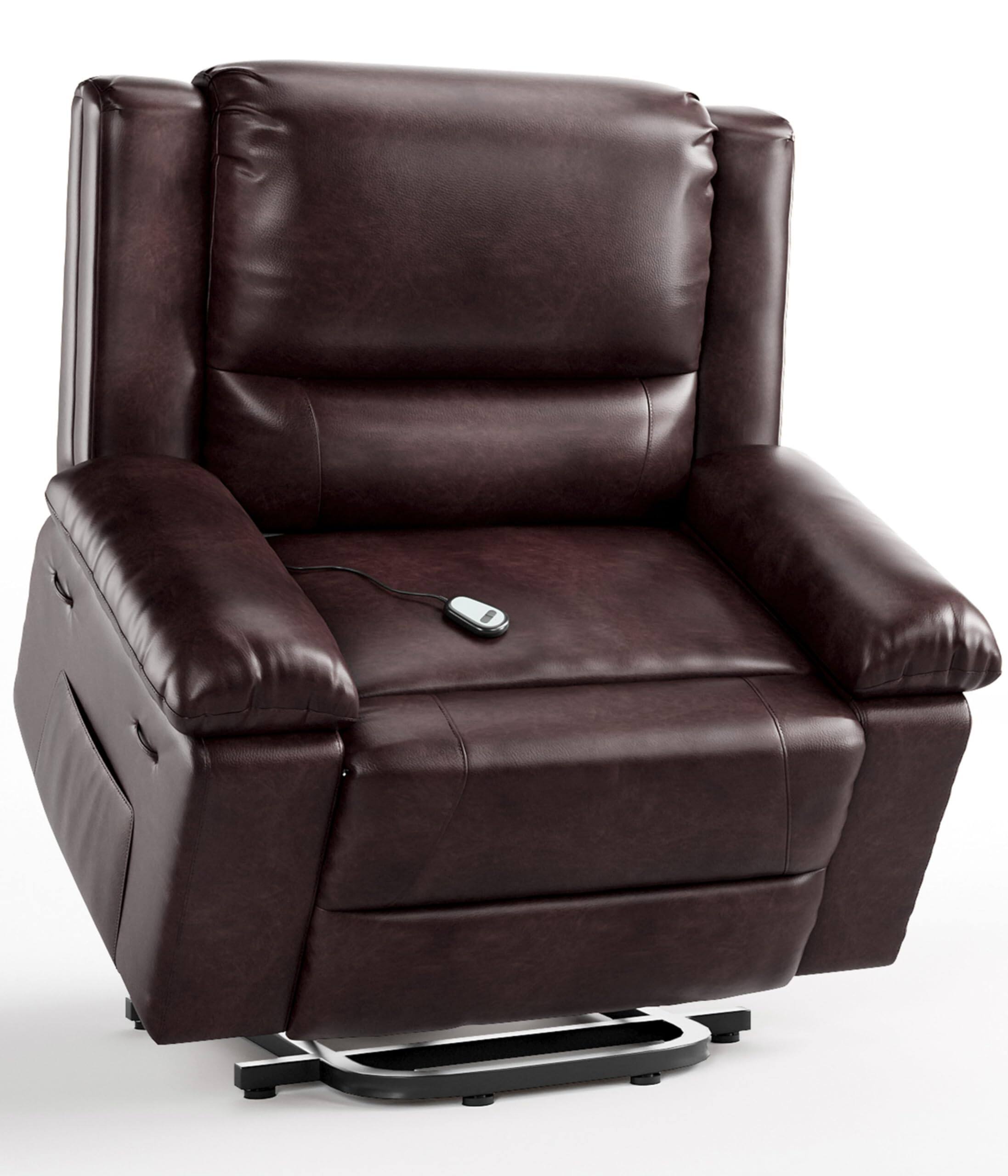 Jojoka - 43.3" Electric Power Lift Recliner Chair with Heat and Massage, PU Leather Lift Chair for Elderly - Dark Brown