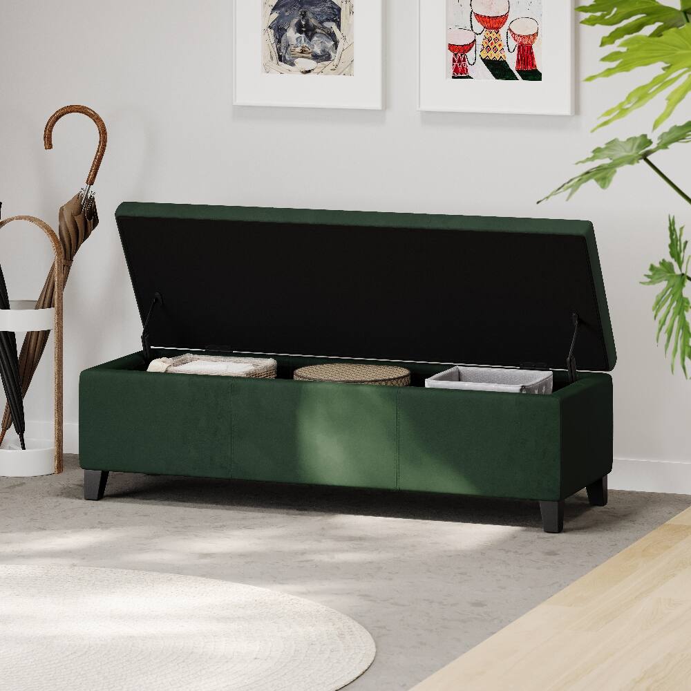 Left. Ropilly - Ropilly Forest Green Storage Ottoman Bench 51.25 Inch Upholstered Entryway Bench with Hidden Storage 300lbs Capacity - Forest Green.