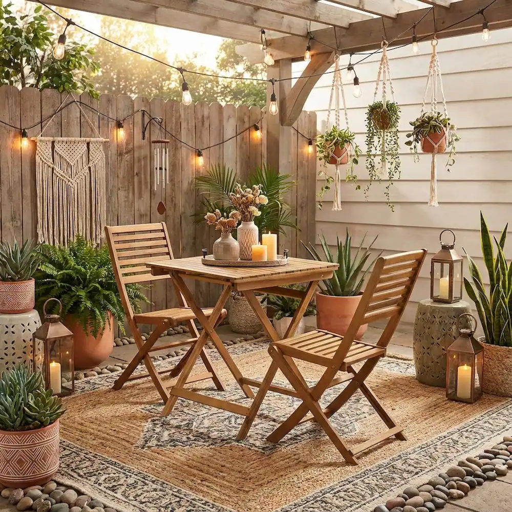 Alt View 2. Outdoor Escape - Oil-Finish 3-Piece Outdoor Patio Set with Wooden Folding Table and 2 Chairs - Multi-Color.