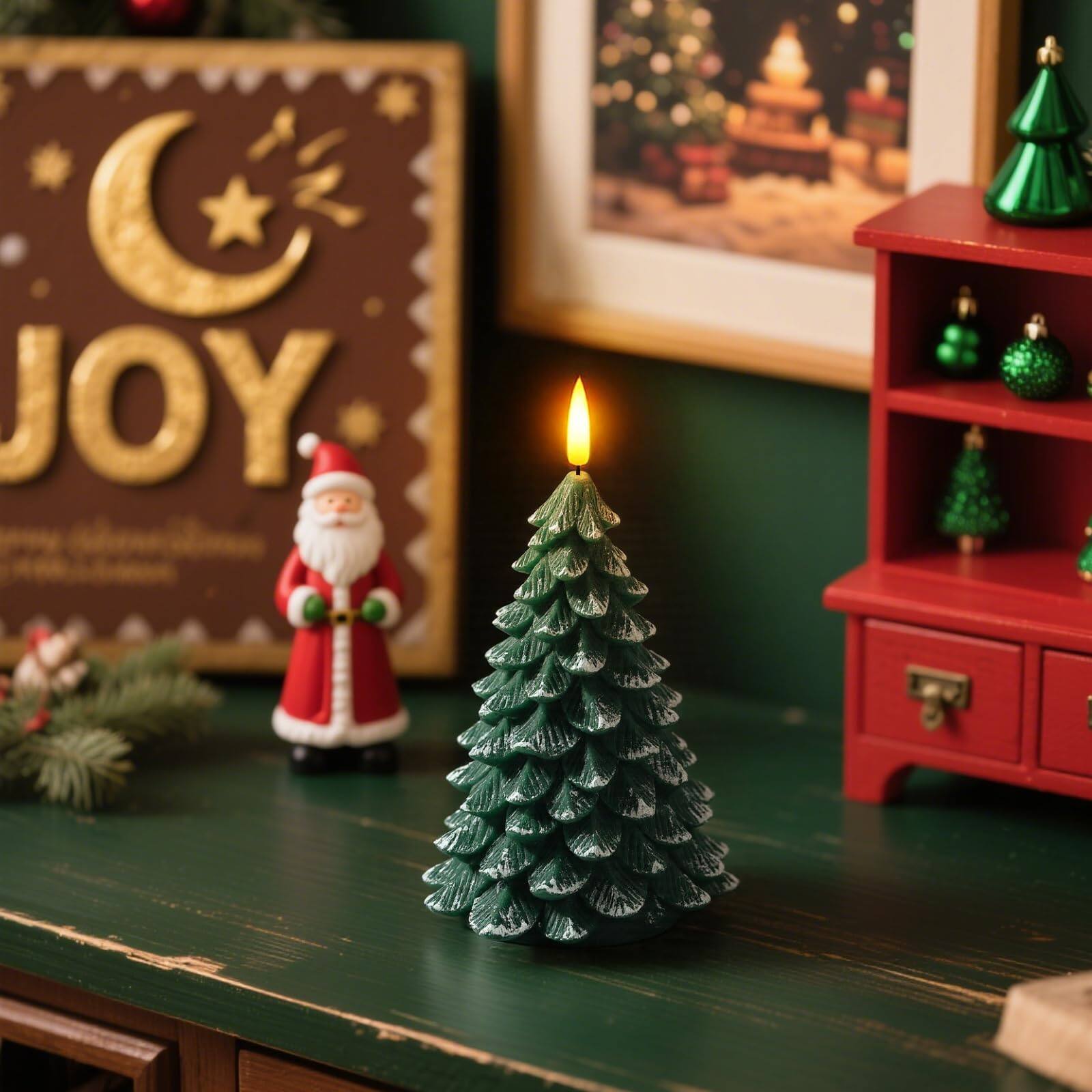 Alt View 2. MAGICAL RUBS - Christmas Decorations Indoor Decor - Tree Candles Operated Led Candle Lights With 6h Timer Xmas Home Set Of 2(green) - Green Pumpkin.