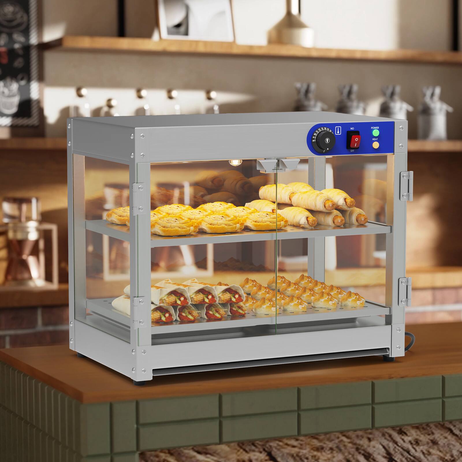 Alt View 4. Winado - 2-Tiers Electric 800W Food Warmer Display Case Commercial Food Pizza Showcase - Silver.