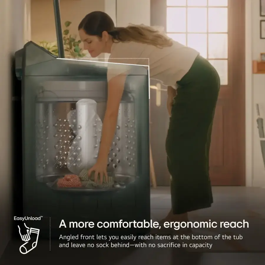 EasyUnload offers a more comfortable and ergonomic reach, thanks to its angled front design. This feature allows you to easily access items at the bottom of the tub without having to bend down or sacrifice capacity. With EasyUnload, you can enjoy a more convenient and efficient laundry experience.