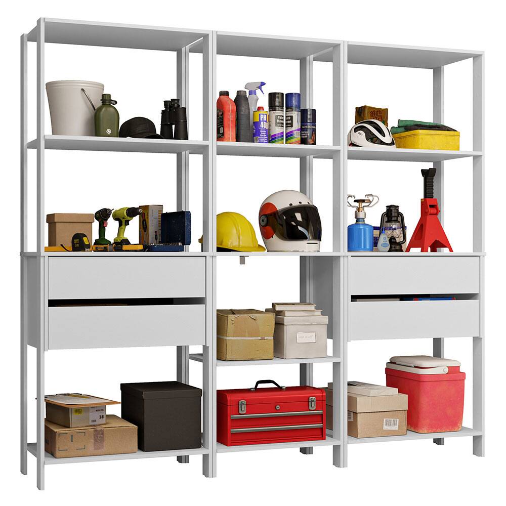 Angle. Madesa - Madesa Garage Storage Rack with 4 Drawers and Open Shelves 78"L - White - White.