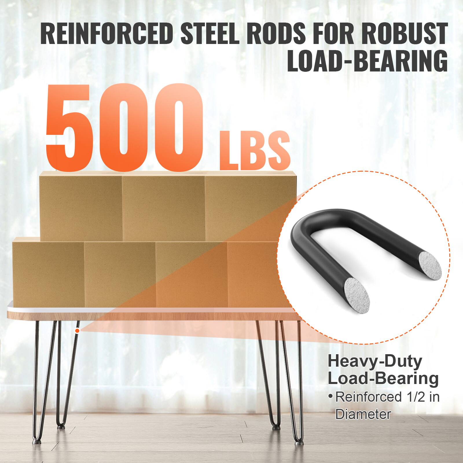 REINFORCED STEEL RODS FOR ROBUST LOAD-BEARING

500 LBS

Heavy-Duty Load-Bearing

Reinforced 1/2 in Diameter
