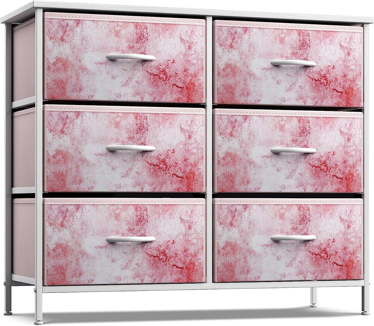 Front. Sorbus - Sorbus Dresser with 6 Drawers, Furniture Storage Tower Unit for Bedroom, Hallway, Closet Wood Top Fabric Drawers Chest - Tie dye Pink.