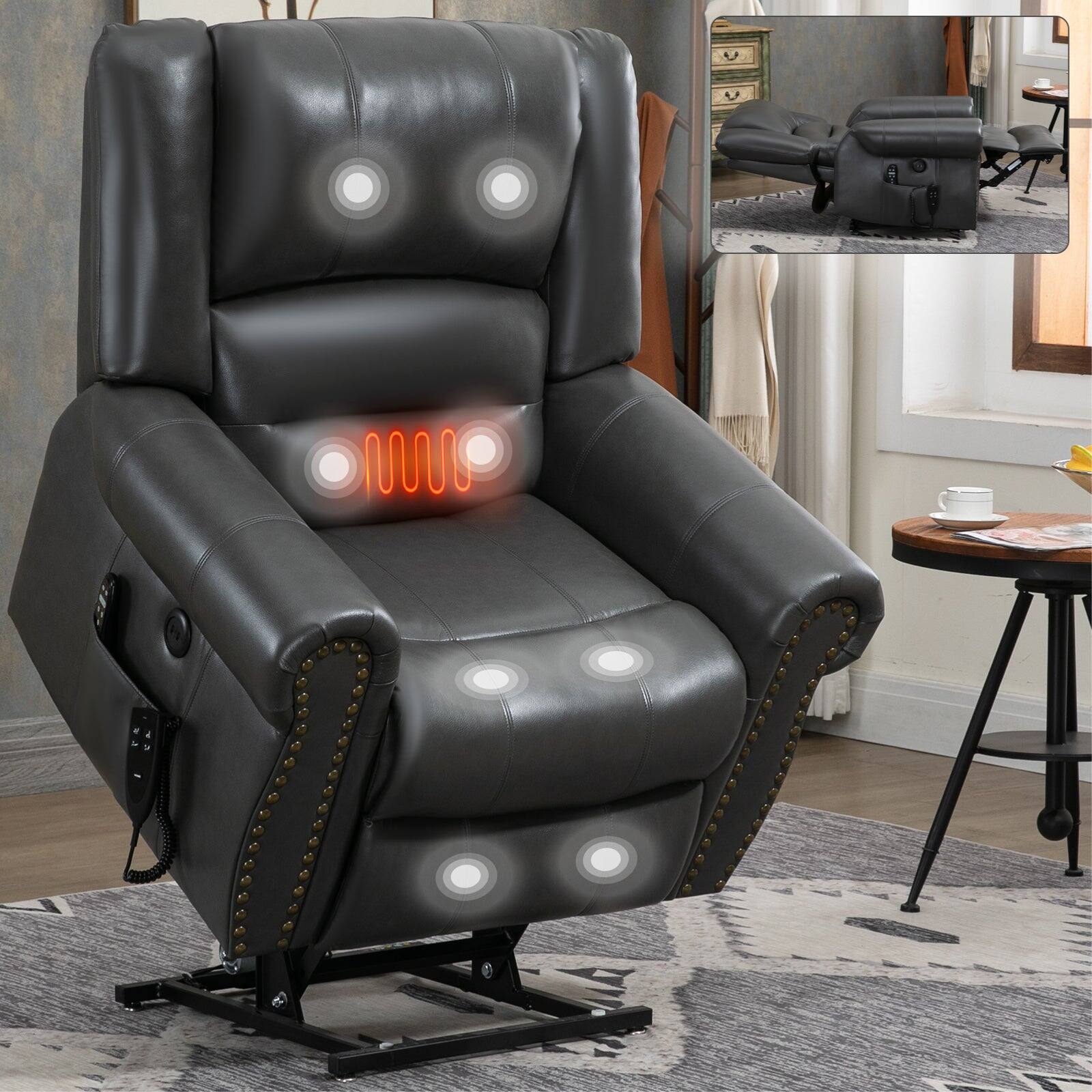 Alt View 2. Boyel Living - Power Lift Recliner Chair with Heat, Massage, Dual Motor, Infinite Positions, Faux Leather, USB, 350 LBS Capacity - Grey.