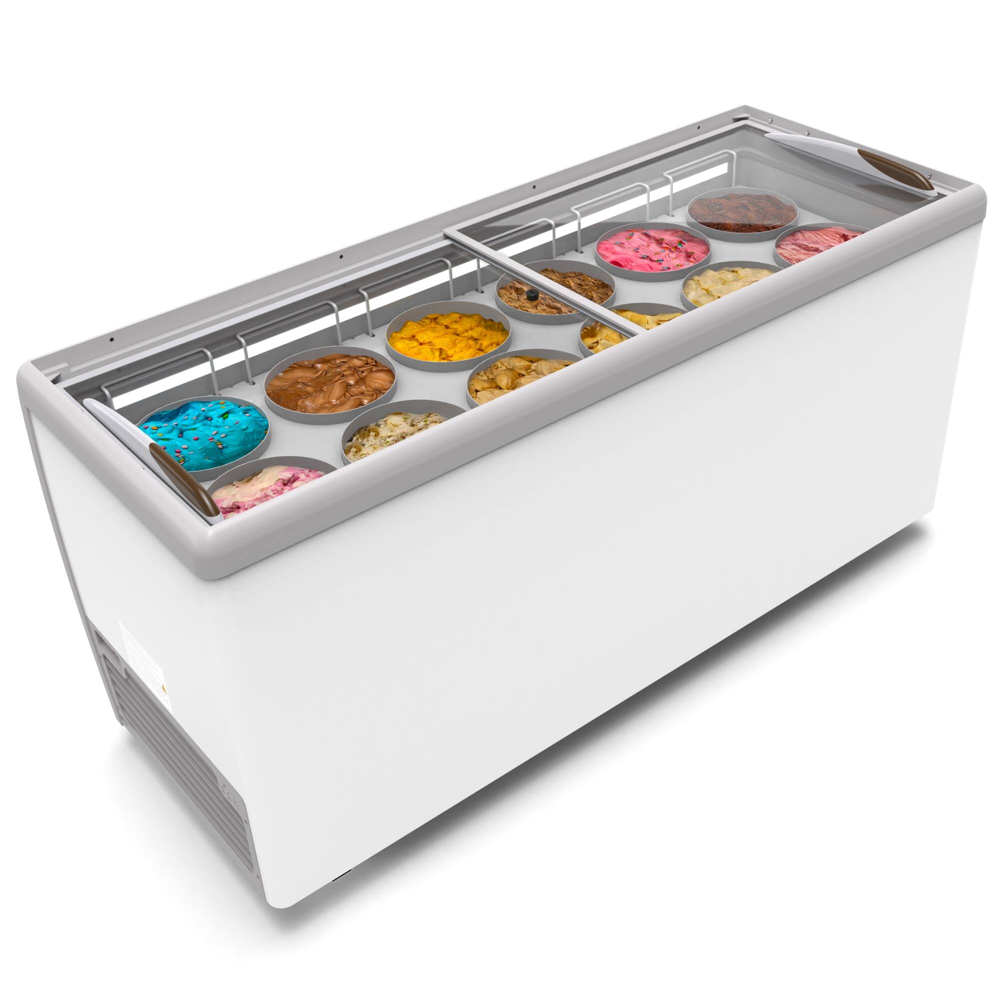 Left. Koolmore - 70 in. 12 Tub Ice Cream Dipping Cabinet Display Freezer with Sliding Glass Door, 20 cu. ft. KM-ICD-71SD. - White.